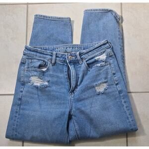American Eagle Mom Straight Distressed Blue Denim Women's Jeans Size 4
